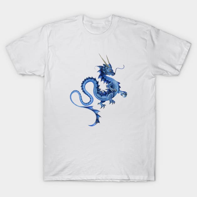 Serene Deep Blue Asian Dragon T-Shirt by Sandra Staple